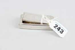 A snuff box - a narrow snuff box with end hinged lid, 0.8 ozs, London 1805
