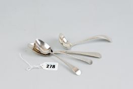 A pair of plain silver teaspoons, 1 oz, London 1802 (damage to bowl of one), a plain silver caddy