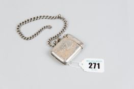 Vesta case and chain - a bright cut silver vesta case, Birmingham 1915 with an Albert chain of