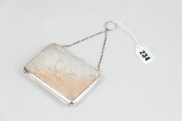 A purse - a lady's silver coin, stamp and note purse with calf interior, floral decoration all round