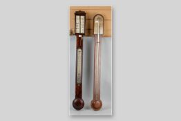 A Regency mahogany cistern stick barometer with ivory slip gauges marked 'F Amadio, 35 Morgate