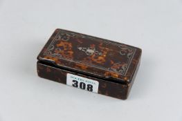 An imitation tortoiseshell papier mache lidded snuff box