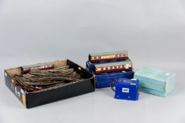 A quantity of Hornby Dublo three rail to include two D12 corridor coaches (boxed), two D13