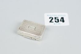 A vinaigrette - a Georgian silver oblong vinaigrette with patterned lid and base, 0.3 ozs,