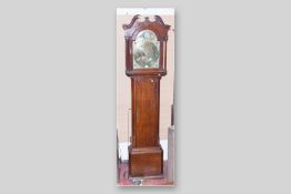 A 19th Century oak longcase clock, the arched hood with twin broken pediment and reeded columns