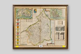 JOHN SPEED a coloured and tinted map of Northumberland, Sudbury & Humble edition, 1610, 16 x 20.5
