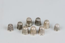 Thimbles - a parcel of nine silver thimbles, two by Charles Horner dated from Chester 1893 to later