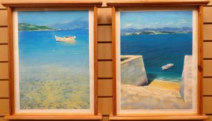 DONALD HAMILTON FRASER pair of coloured prints - Scottish Highland body of water, with small boat,