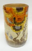 A Clarice Cliff 'Rhodanthe' pattern ribbed cylindrical brush-pot, 6ins high (15cms)