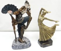 Two reproduction Art Deco-style composition dancing figures, the largest being 16ins high (41cms)