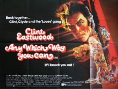 Lot of Sixty British Quad film posters including 'Any Which Way You Can' Clint Eastwood plus, The