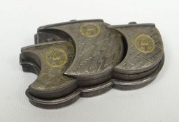 An interesting Japanese two-piece white-metal netsuke-type curio in the form of three adjoining