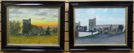 OBEDIAH HODGES a pair of mixed media - 'Mynydd Islwyn Church' and 'Bedwellty Parish Church, 1929'