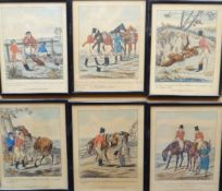 HENRY ALKEN set of six coloured prints - comical fox-hunting series, published by Thos McLean,