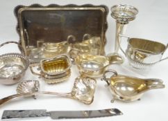 A mixed parcel of EPNS including vase, sauce-boats, ladle etc