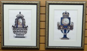 A pair of modern furnishing prints in decorative frames, 16 x 12ins (42 x 32cms)