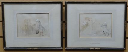 JEAN LOUIS ERNEST MEISSONIER a pair of heightened drawings - a vignette of boy and two girls playing