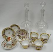 A pair of etched glass onion-shaped decanters; together with various similarly decorated and