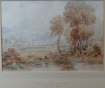 DAVID COX watercolour - cattle and figures beside a Glamorgan river bank, signed and dated 1848,