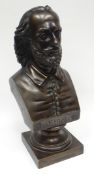A bronze bust of William Shakespeare, raised on a square base, signature to the reverse believed