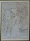 THOMAS ROWLANDSON watercolour and pencil on paper - three figures and a coffin, written title