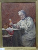 HENRY TERRY watercolour - portrait of a seated countryman in tunic, title to slip 'A Good Judge',