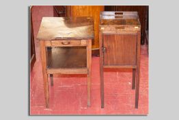 An early Victorian mahogany night cabinet with 'tray' top and single square door on square