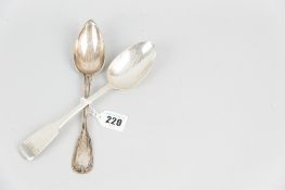 A Georgian silver serving spoon with plain fiddle handle and monogram, 1.9 ozs, Dublin 1830 and