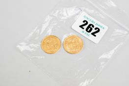 Two gold half sovereigns, 1907 and 1908