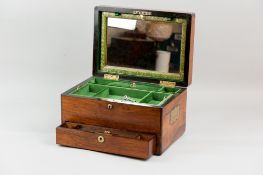 A 19th Century rosewood combination jewellery case and writing slope with inset brass carrying
