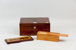 A late 19th Century oak box with heart shaped mother of pearl escutcheon, the lid inlaid with