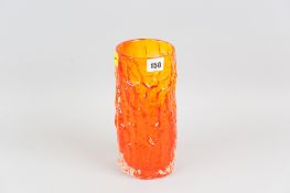 A large Whitefriars tangerine coloured bark vase of circular form with a polished pontil base, 23