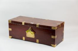 A Victorian mahogany chest with rosewood lid and brass mounts and escutcheon, applied brass plaque