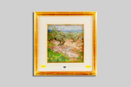 DIANA ARMFIELD oil on board - olives in a Spanish landscape, signed with initials and with title