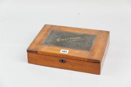 A mahogany stationery box, the lid having a leatherette panel with the word 'Papeterie'