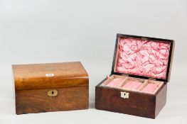 A Victorian semi-dome topped jewellery box with brass top plaque and escutcheon, the lid opening