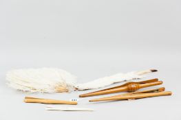A mixed group of vanity items incl. a pair of ivory / bone glove stretchers, three sets of wooden