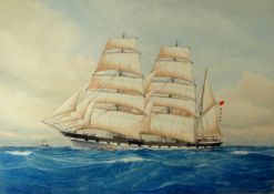 PELHAM JONES (1890-1950) watercolour - portrait of the coal-trade barque 'Deudraeth Castle' at