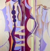 GOMER LEWIS acrylic on canvas - semi-abstract entitled verso 'Peach, Red, Yellow', signed and