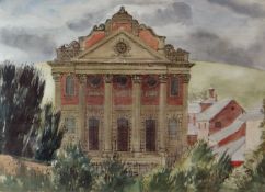 FELICITY CHARLTON mixed media, pen and wash - Welsh chapel, possibly Newtown, 11.5 x 15.5 ins (29