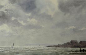 GARETH THOMAS - watercolour sailing boats with view towards distant headland, signed in full and