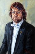 DAVID GRIFFITHS oil on canvas - head and shoulders portrait of Bryn Terfel, signed, 29 x 19.5ins (74