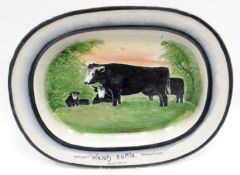 LLANELLY POTTERY - an undocumented exceptionally rare oval meat platter, painted by Shufflebotham
