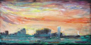 TIM FARRINGTON (AARDMAN ANIMATIONS) oil on canvas - large semi-Impressionist painting of evening sun