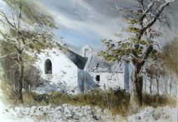 KEITH ANDREW watercolour - specially commissioned study of the twelfth century St Teilio's Church in
