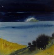 MONICA GROVES mixed media - view looking out to sea from beach entitled verso 'Summer Calm',