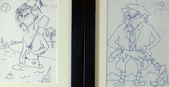 SIR KYFFIN WILLIAMS RA two ink sketches of the artist himself, the first of Sir Kyffin by the sea,
