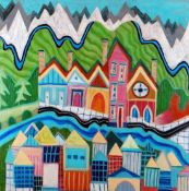 DANIEL CHRISTIAN MEAKIN oil on canvas, box framed - mountain village, 24 x 24 ins (60 x 60 cms)