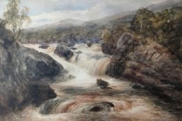 W W GILL watercolour - waterfall scene entitled to mount 'In the Lledr Valley, North Wales',
