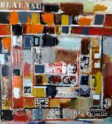 JOHN UZZELL EDWARDS mixed media - large abstract geometric composition with stencilling to top left,